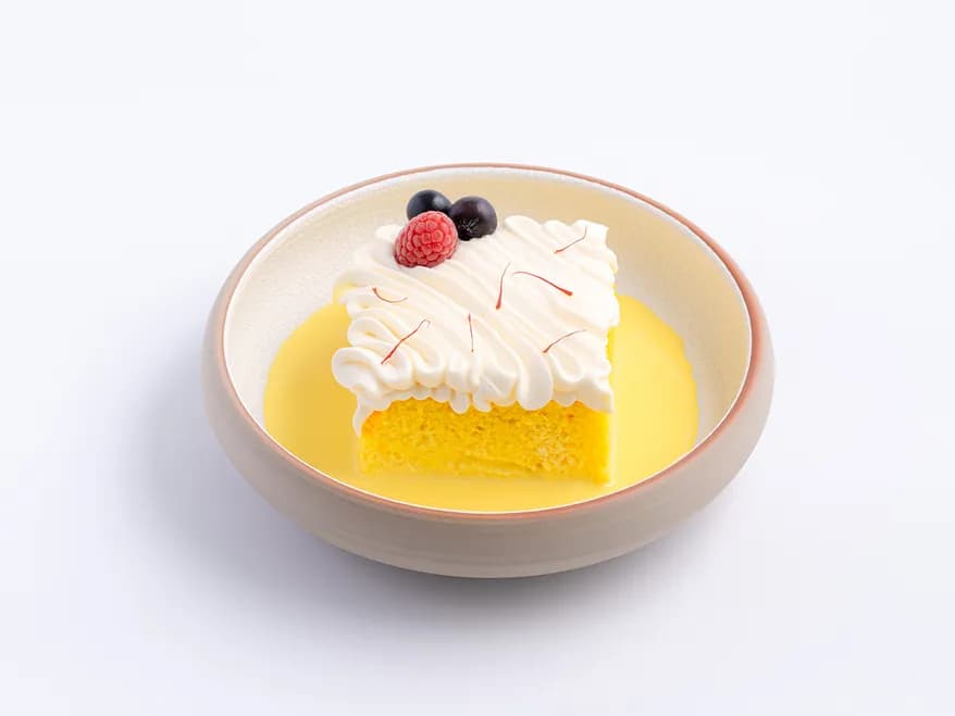 Zafron milk cake at Aram Restaurant